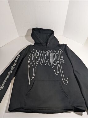REVENGE XXXTENTACION OUTLINE HOODIE BLACK - WHITE Oversized LOS ANGELES HAND